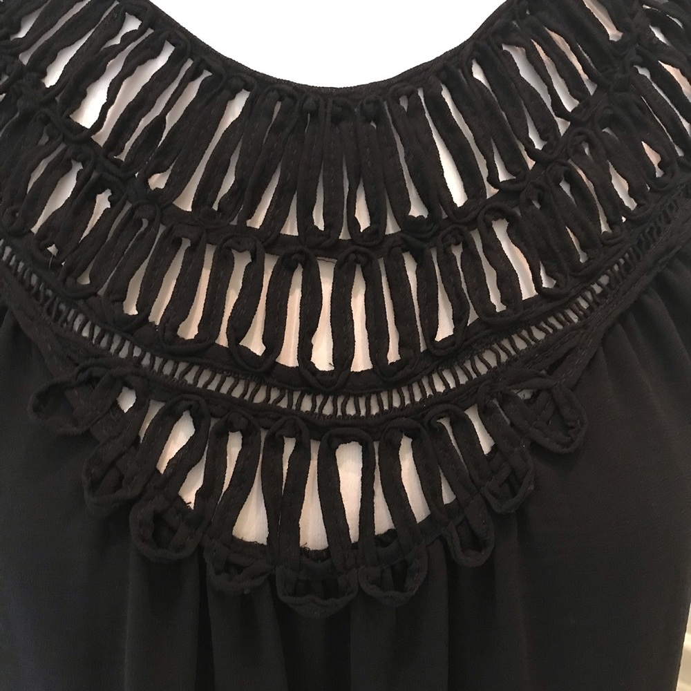 NWT Max Studio woven black dress with braid yoke